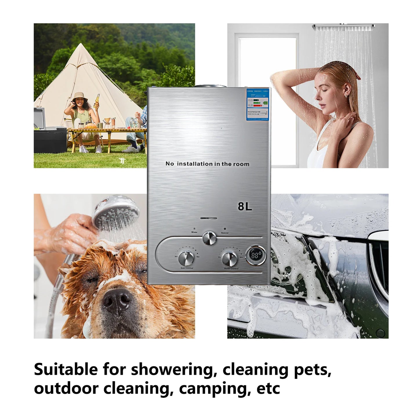 6L/8L Gas Water Heater Digital Stainless Steel Tankless Propane Gas LPG Boiler Heater Kits Home Camping Appliance
