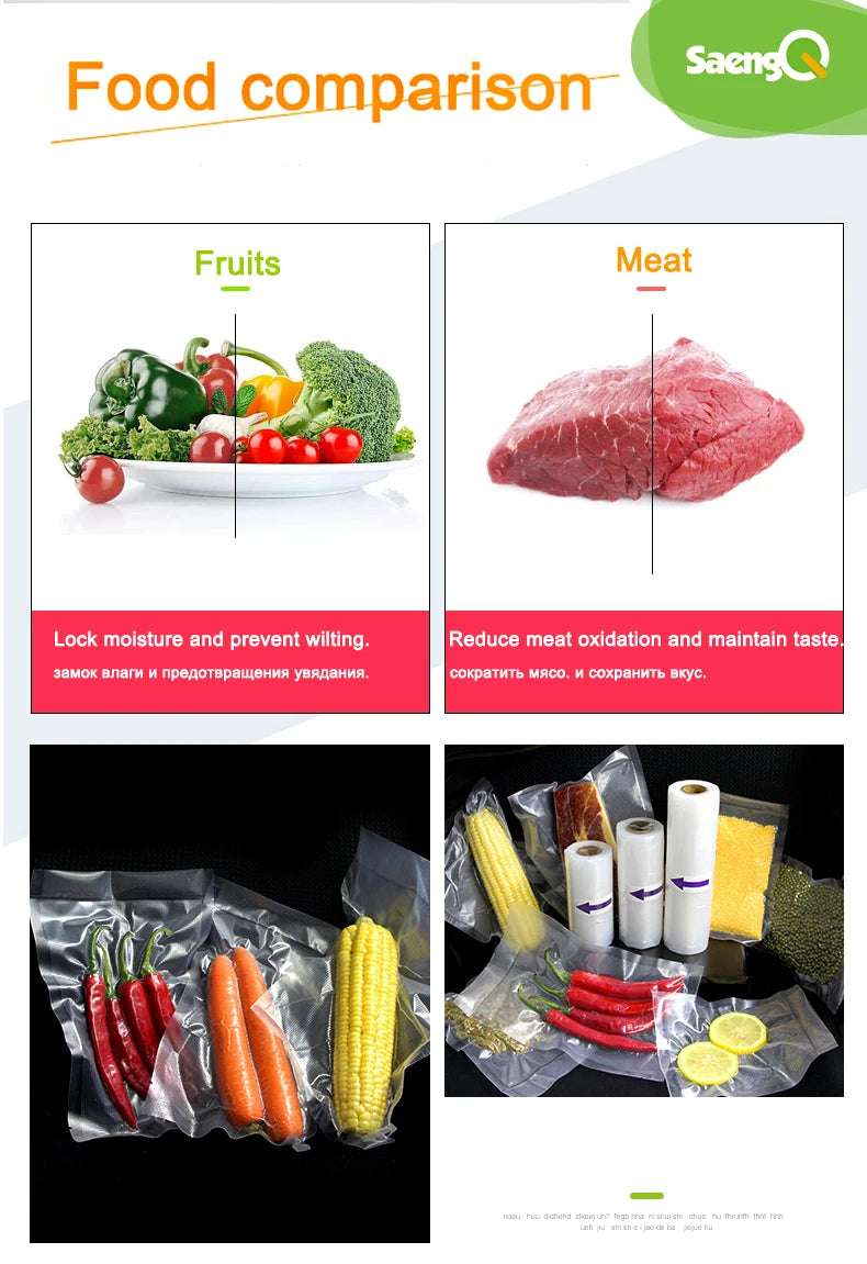 saengQ vacuum bags for food Vacuum Sealer Food Fresh Long Keeping 12+15+20+25+30cm*500cm Rolls/Lot bags for vacuum packer