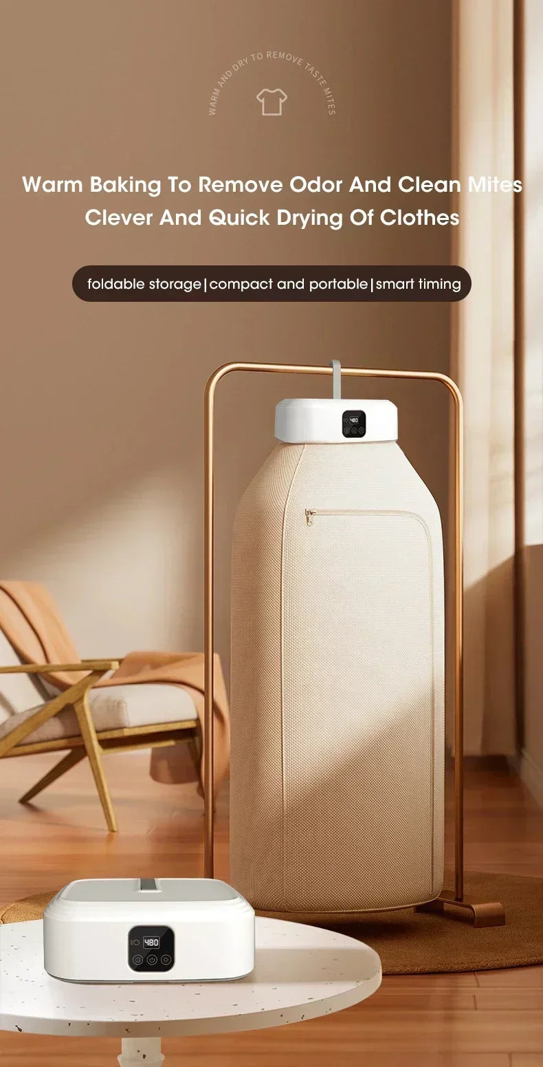 Mini Portable Dryer Foldable Electric Dryer Intelligent Timed Fast Drying Household Cabinet with Drying Bag Compact Travel Style