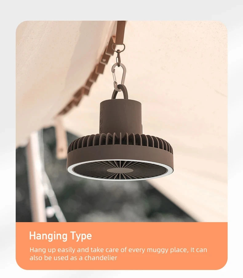 10000mAh Camping Fan Rechargeable Desktop Portable Circulator Wireless Ceiling Electric Fan with Power Bank LED Lighting