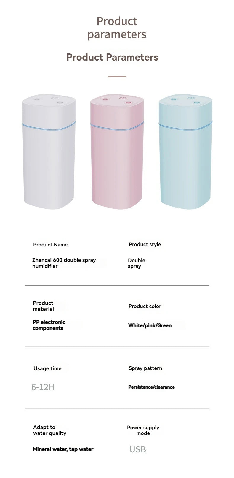 Dual-Nozzle USB Humidifier | 600ml/H Super Mist & Ultra Quiet | Car/Home Moisturizing Device