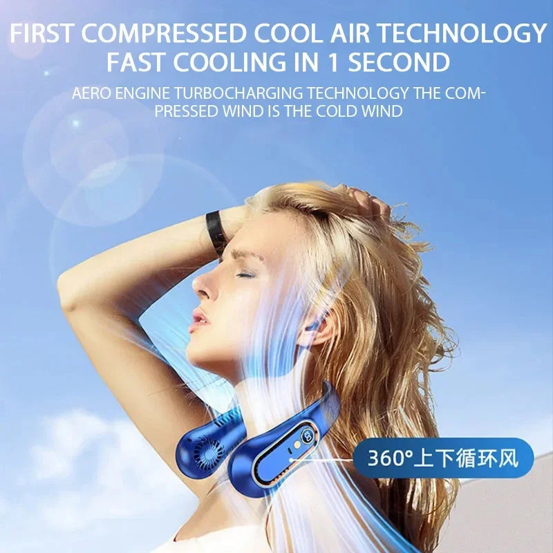 3000mAh Hanging Neck Fan Portable Bladeless Mini USB Rechargeable Mute LED Digital Display Electric Fan Summer Air Cooler New