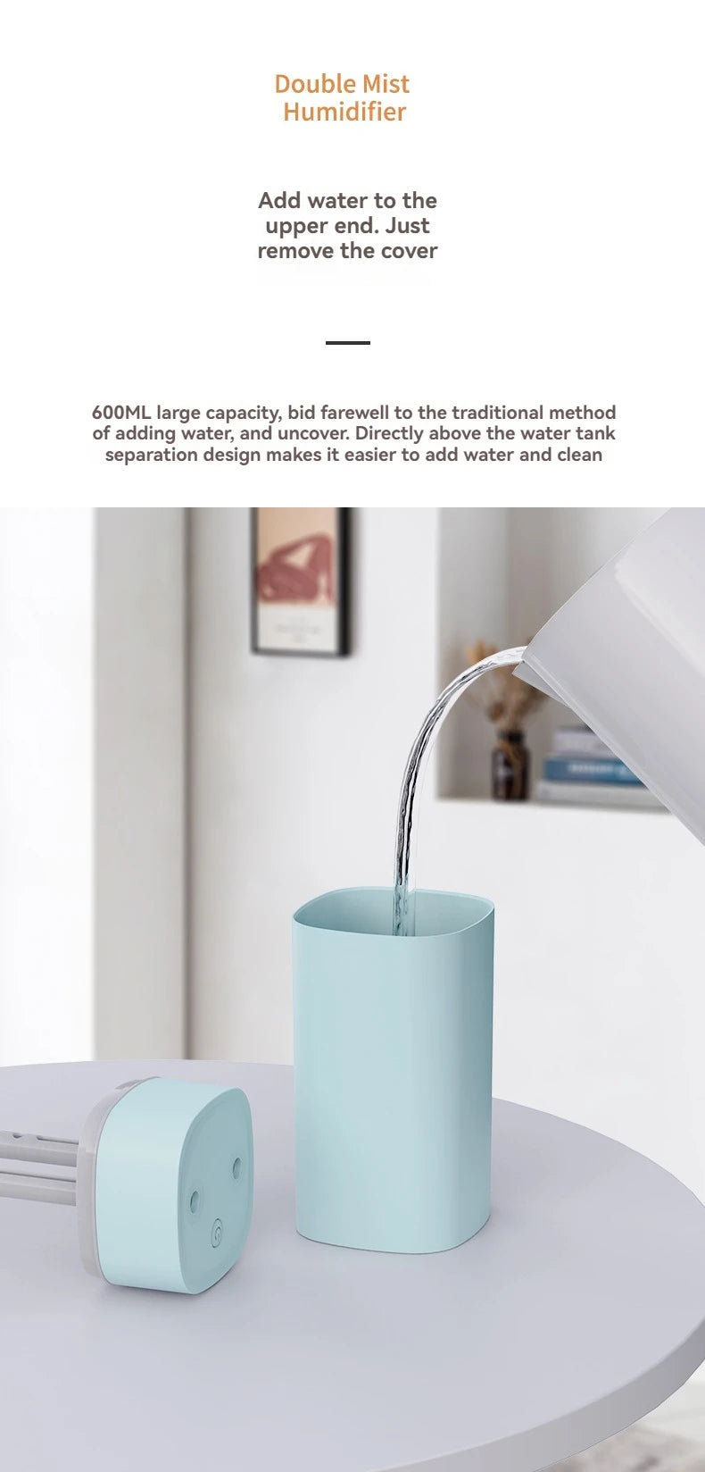 Dual-Nozzle USB Humidifier | 600ml/H Super Mist & Ultra Quiet | Car/Home Moisturizing Device