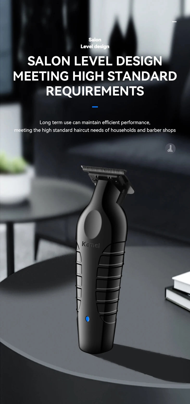 Kemei Men's Cordless Hair Clipper USB Rechargeable Zero Gap Trimmer Electric Hair Clipper Original Blade Accessories KM-2299