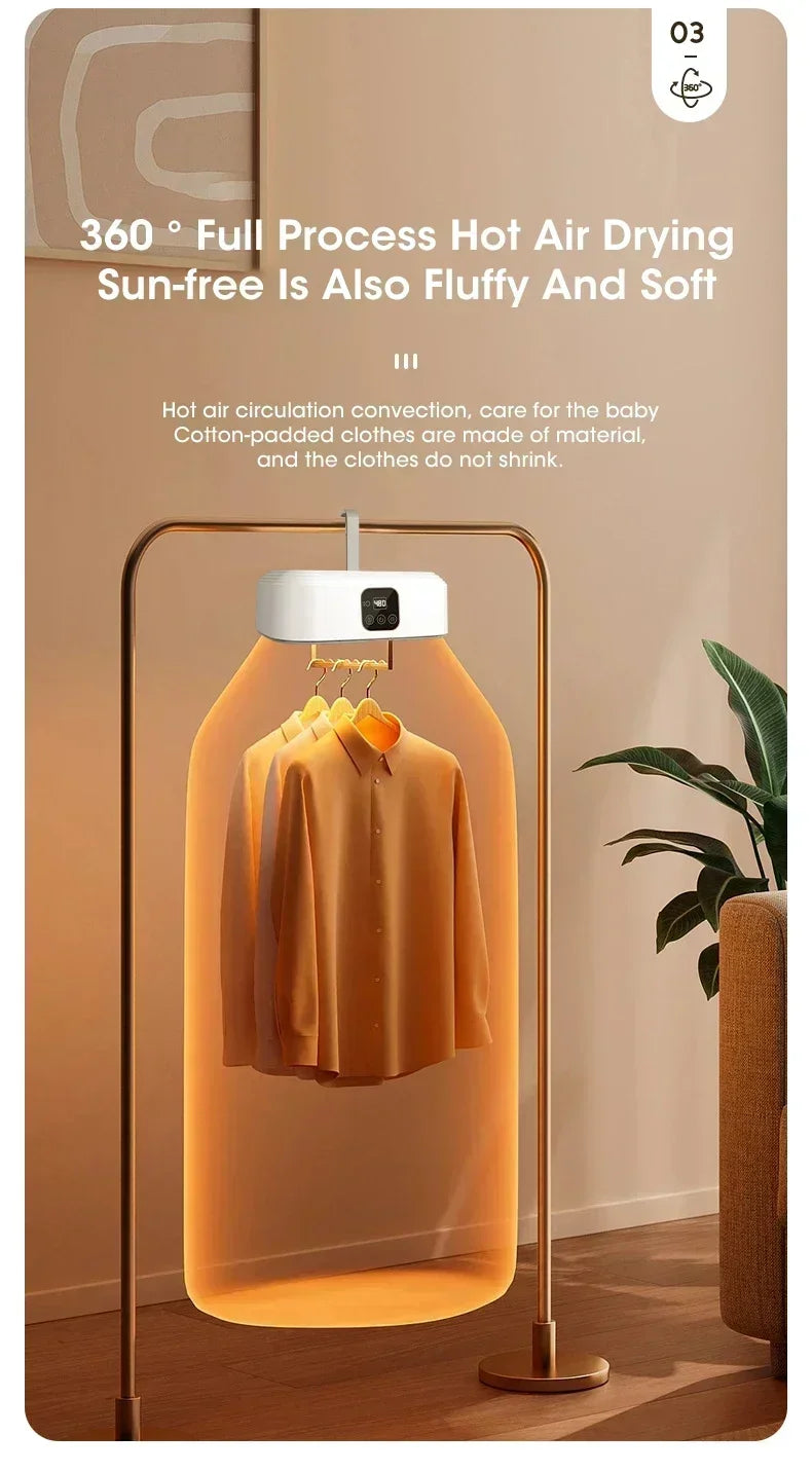 Mini Portable Dryer Foldable Electric Dryer Intelligent Timed Fast Drying Household Cabinet with Drying Bag Compact Travel Style