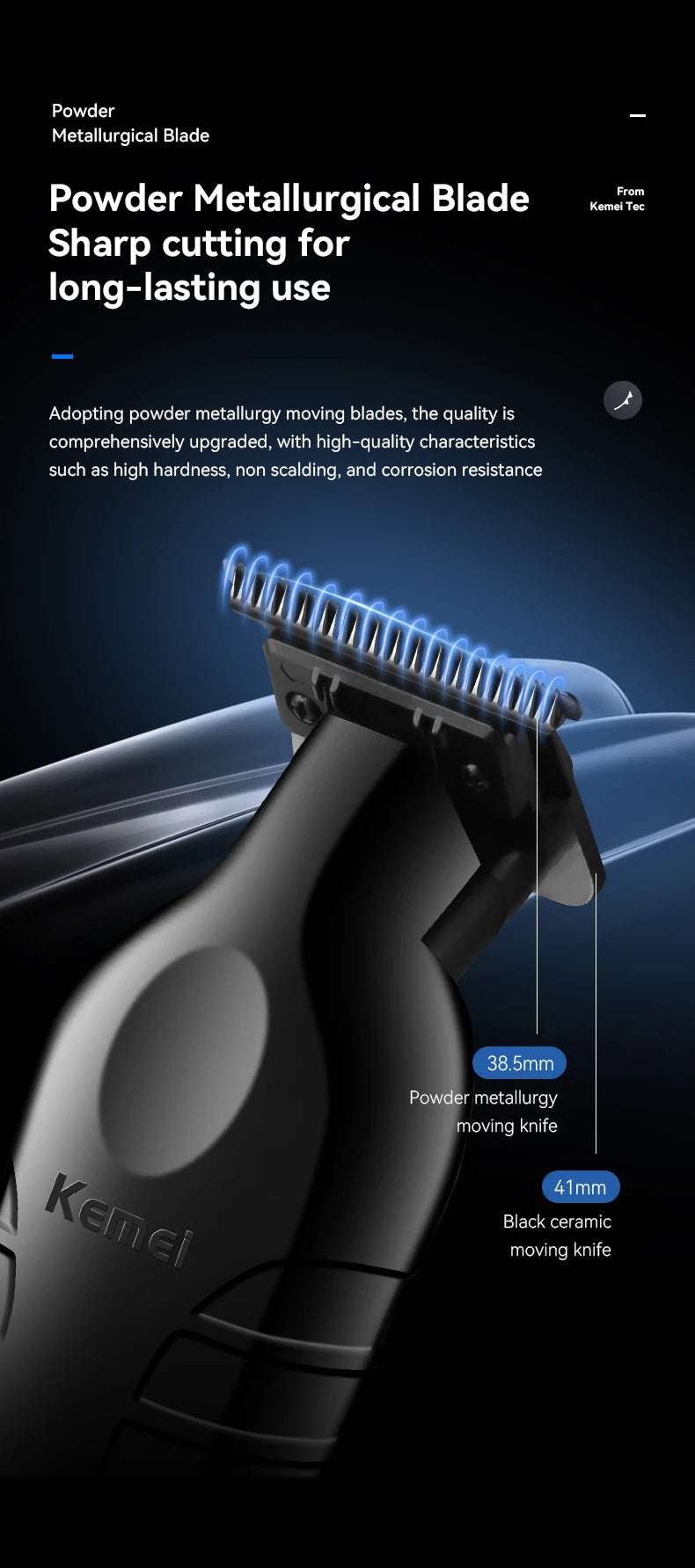 Kemei Men's Cordless Hair Clipper USB Rechargeable Zero Gap Trimmer Electric Hair Clipper Original Blade Accessories KM-2299