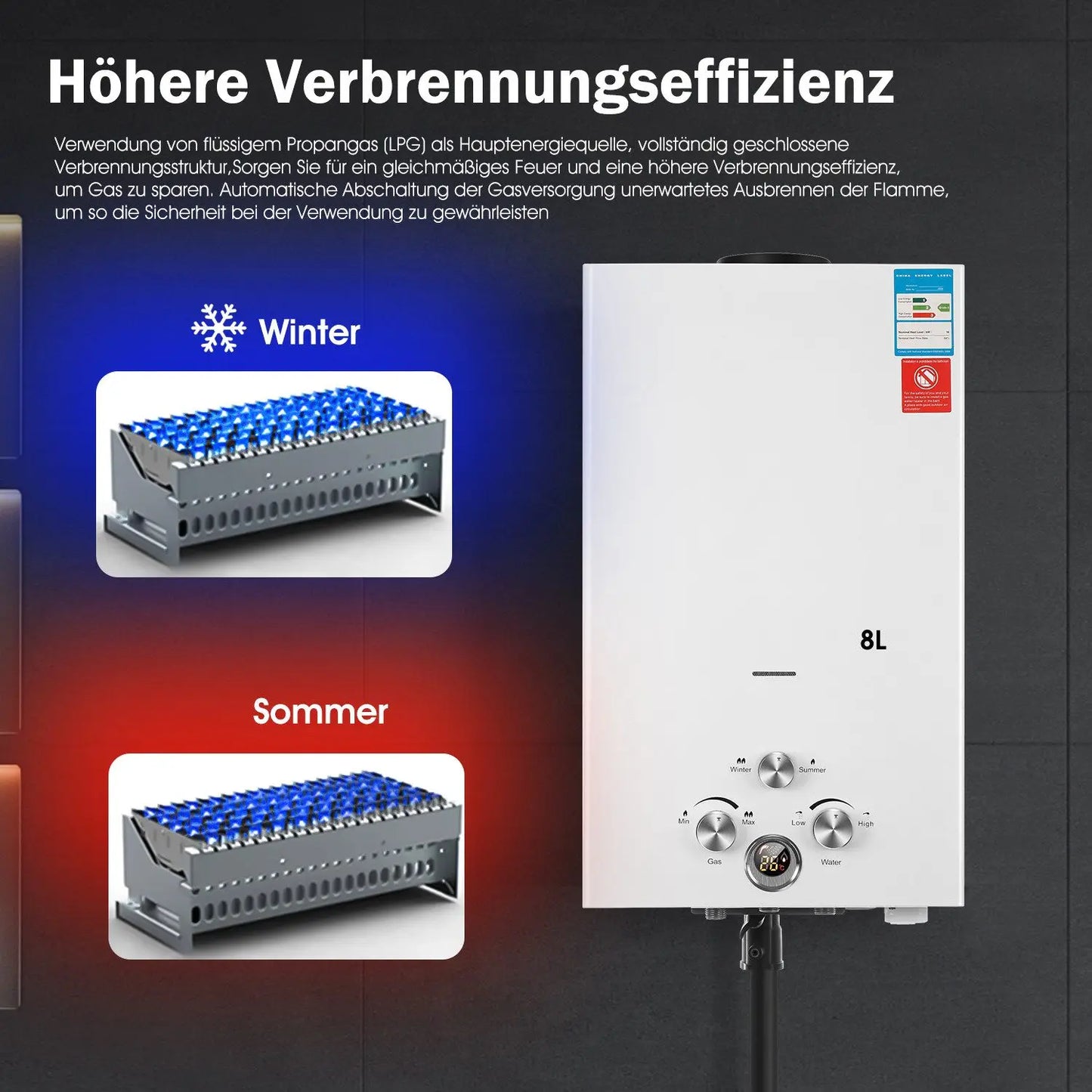 8/16/18L LPG Propane Gas Tankless Water Heater Instant Hot Water Heater Boiler for Outdoor Camping With Shower Head Kit