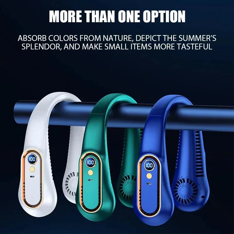 3000mAh Hanging Neck Fan Portable Bladeless Mini USB Rechargeable Mute LED Digital Display Electric Fan Summer Air Cooler New