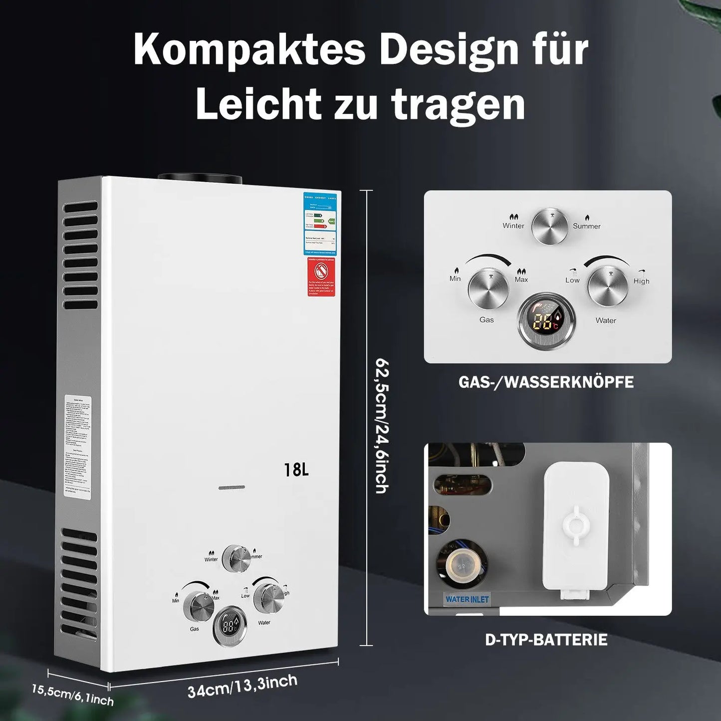 8/16/18L LPG Propane Gas Tankless Water Heater Instant Hot Water Heater Boiler for Outdoor Camping With Shower Head Kit