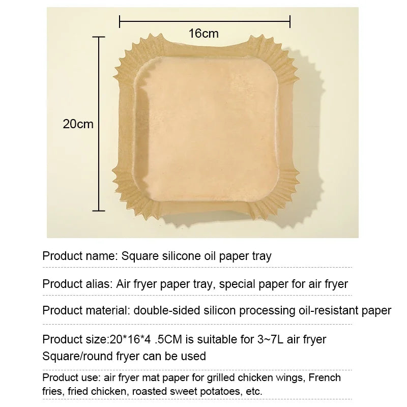 100Pcs Air Fryer Paper Oil Proof Isolation Paper Tray Disposable Non Stick Baking Pad Convenient And Durable Air Fryer Square
