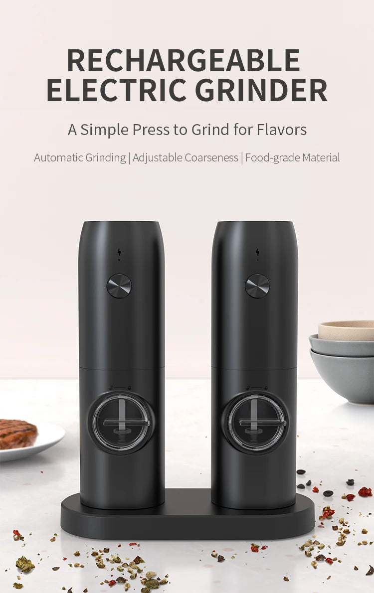 1/2PCS Electric Salt And Pepper Grinder with LED Light Gravity Sensing Adjustable Spice Mills Cordless Automatic Kitchen Gadget