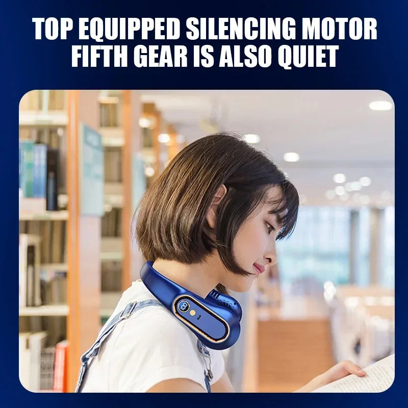 3000mAh Hanging Neck Fan Portable Bladeless Mini USB Rechargeable Mute LED Digital Display Electric Fan Summer Air Cooler New
