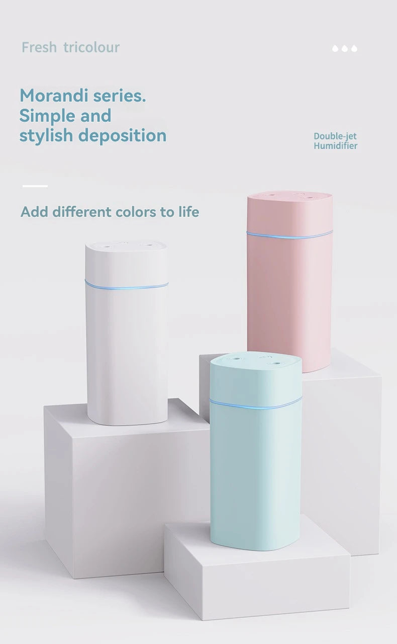 Dual-Nozzle USB Humidifier | 600ml/H Super Mist & Ultra Quiet | Car/Home Moisturizing Device