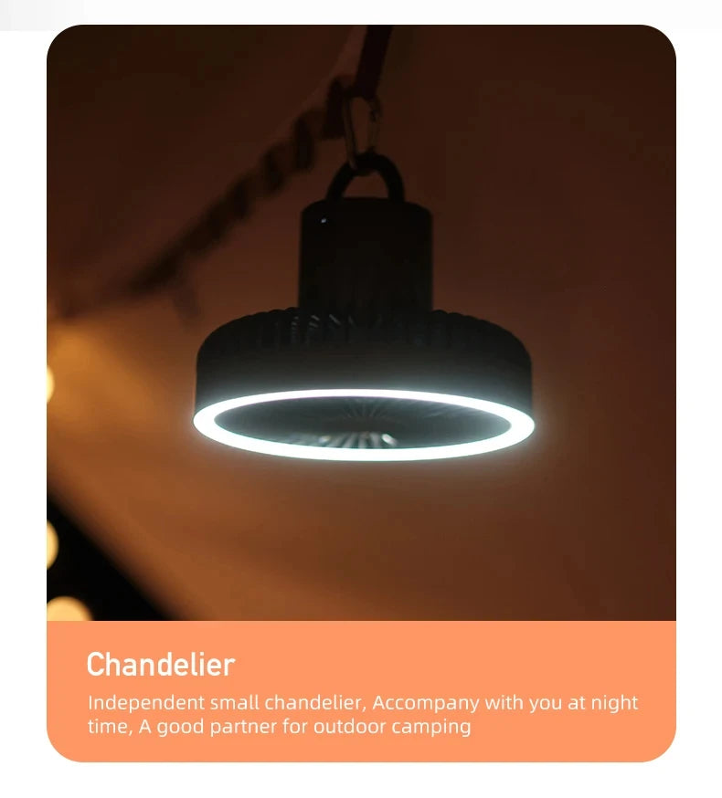 10000mAh Camping Fan Rechargeable Desktop Portable Circulator Wireless Ceiling Electric Fan with Power Bank LED Lighting