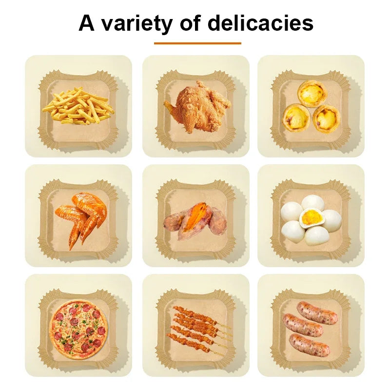 100Pcs Air Fryer Paper Oil Proof Isolation Paper Tray Disposable Non Stick Baking Pad Convenient And Durable Air Fryer Square