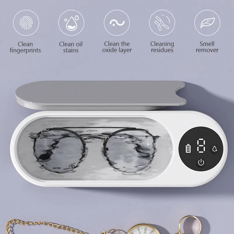 Ultrasonic Cleaner Wireless Glasses Cleaning Machine Eyewear Watch Jewelry Braces Cleaner Vibration Cleaning Box Removing Stains