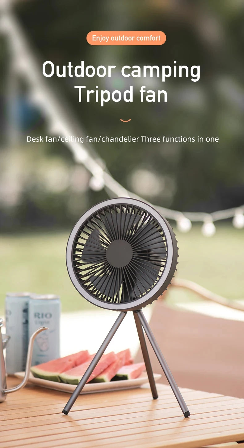 10000mAh Camping Fan Rechargeable Desktop Portable Circulator Wireless Ceiling Electric Fan with Power Bank LED Lighting