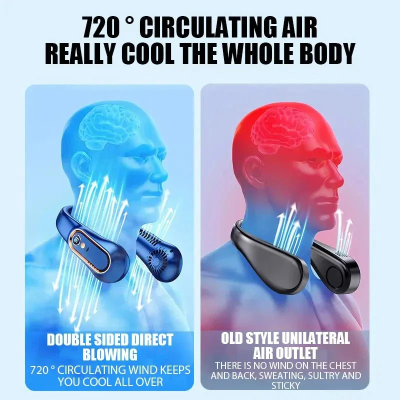 3000mAh Hanging Neck Fan Portable Bladeless Mini USB Rechargeable Mute LED Digital Display Electric Fan Summer Air Cooler New