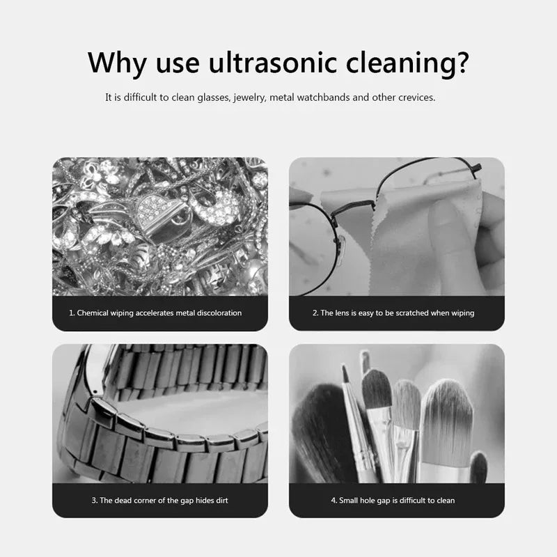 Plastic Vibration Wash Cleaner Multipurpose Ultrasonic Jewelry Cleaner Portable Electric Simple Operation for Everyday Objects