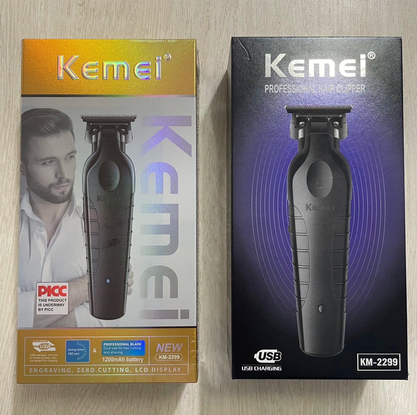 Kemei Men's Cordless Hair Clipper USB Rechargeable Zero Gap Trimmer Electric Hair Clipper Original Blade Accessories KM-2299