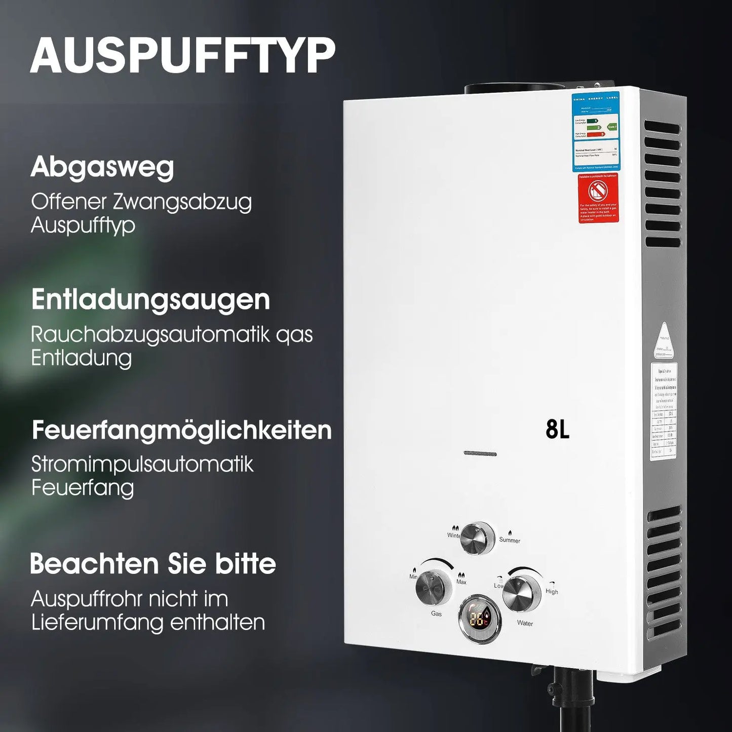 8/16/18L LPG Propane Gas Tankless Water Heater Instant Hot Water Heater Boiler for Outdoor Camping With Shower Head Kit
