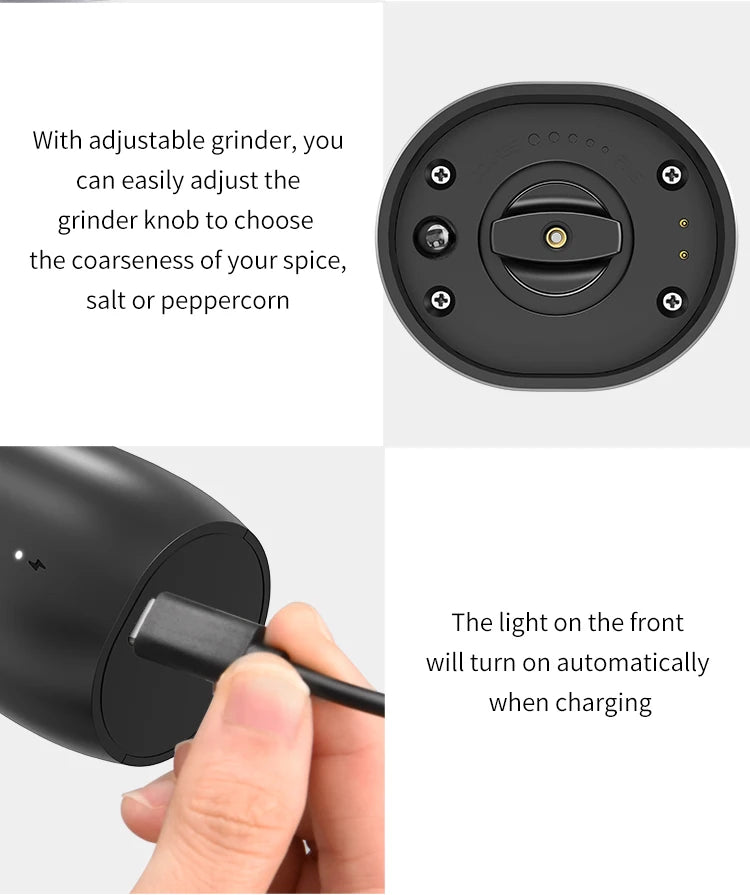 1/2PCS Electric Salt And Pepper Grinder with LED Light Gravity Sensing Adjustable Spice Mills Cordless Automatic Kitchen Gadget
