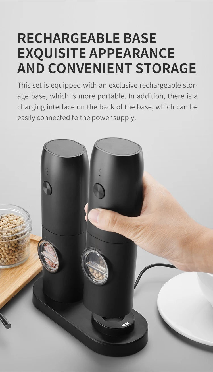 1/2PCS Electric Salt And Pepper Grinder with LED Light Gravity Sensing Adjustable Spice Mills Cordless Automatic Kitchen Gadget