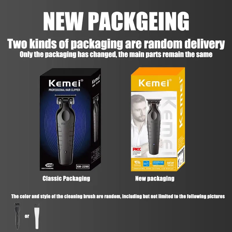 Kemei 2299 professional men's hair/beard trimmer with zero gap hair clipper and T-shaped blade, cordless charging