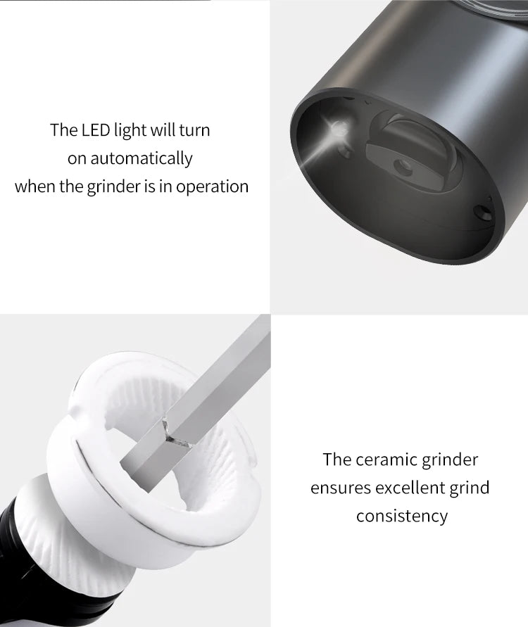 1/2PCS Electric Salt And Pepper Grinder with LED Light Gravity Sensing Adjustable Spice Mills Cordless Automatic Kitchen Gadget