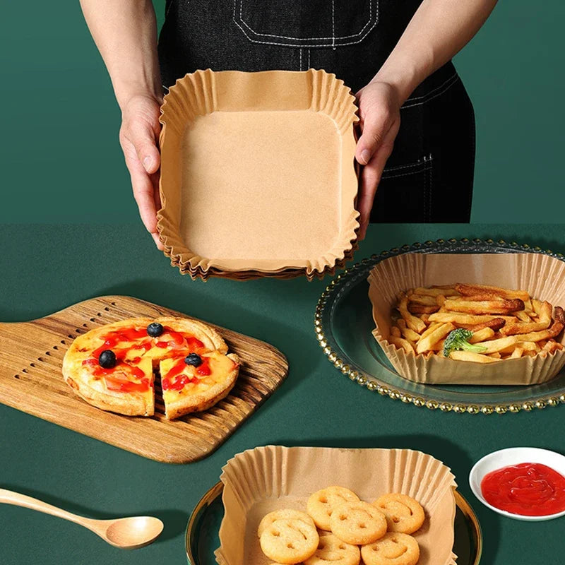 100Pcs Air Fryer Paper Oil Proof Isolation Paper Tray Disposable Non Stick Baking Pad Convenient And Durable Air Fryer Square