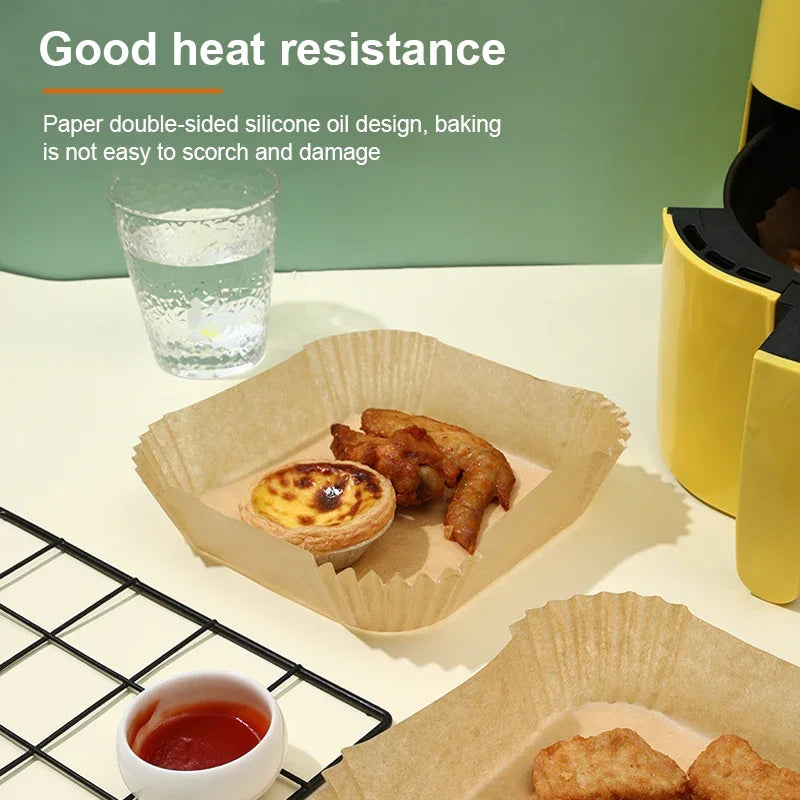 100Pcs Air Fryer Paper Oil Proof Isolation Paper Tray Disposable Non Stick Baking Pad Convenient And Durable Air Fryer Square