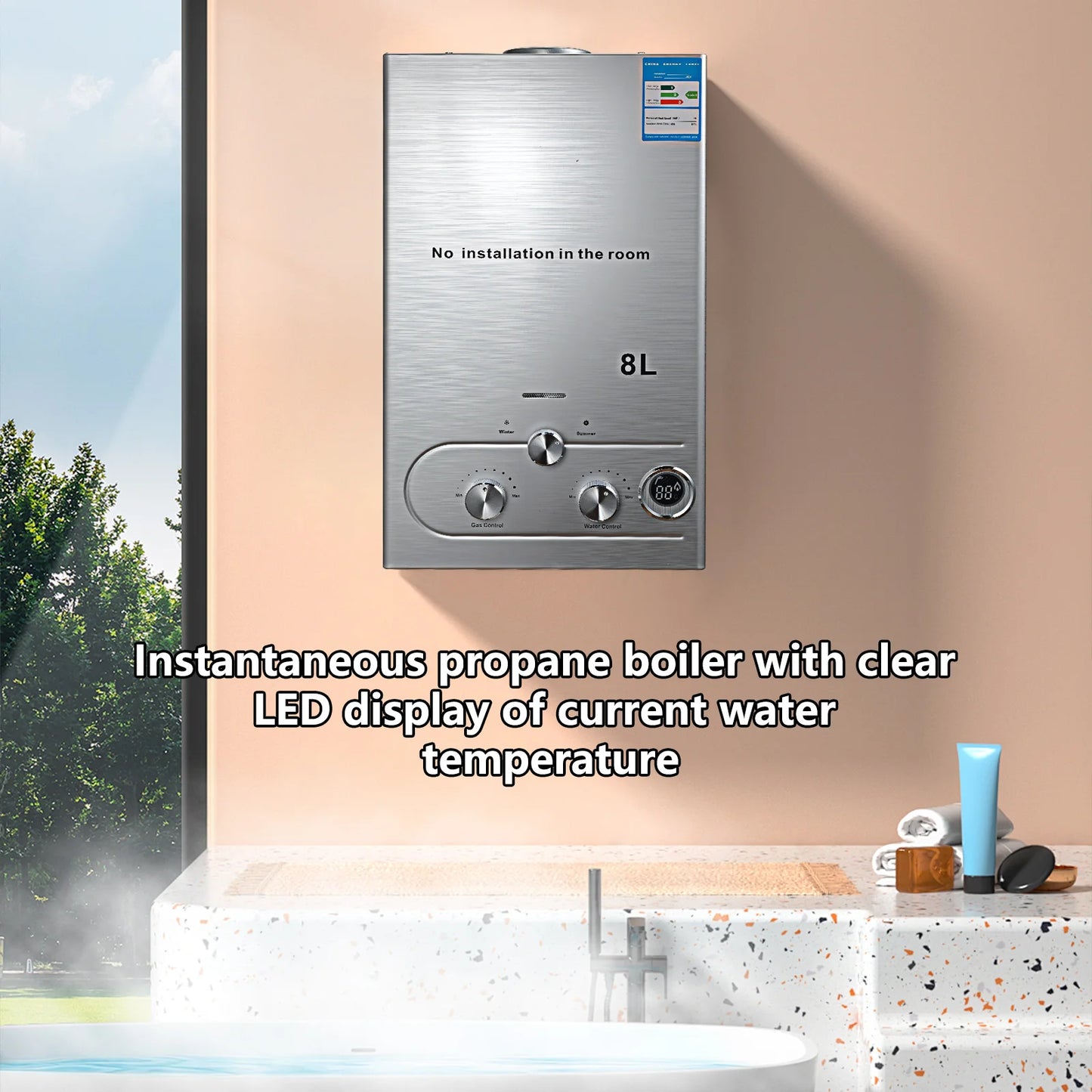 6L/8L Gas Water Heater Digital Stainless Steel Tankless Propane Gas LPG Boiler Heater Kits Home Camping Appliance