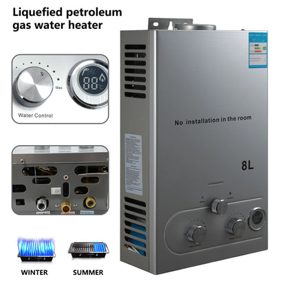 6L/8L Gas Water Heater Digital Stainless Steel Tankless Propane Gas LPG Boiler Heater Kits Home Camping Appliance