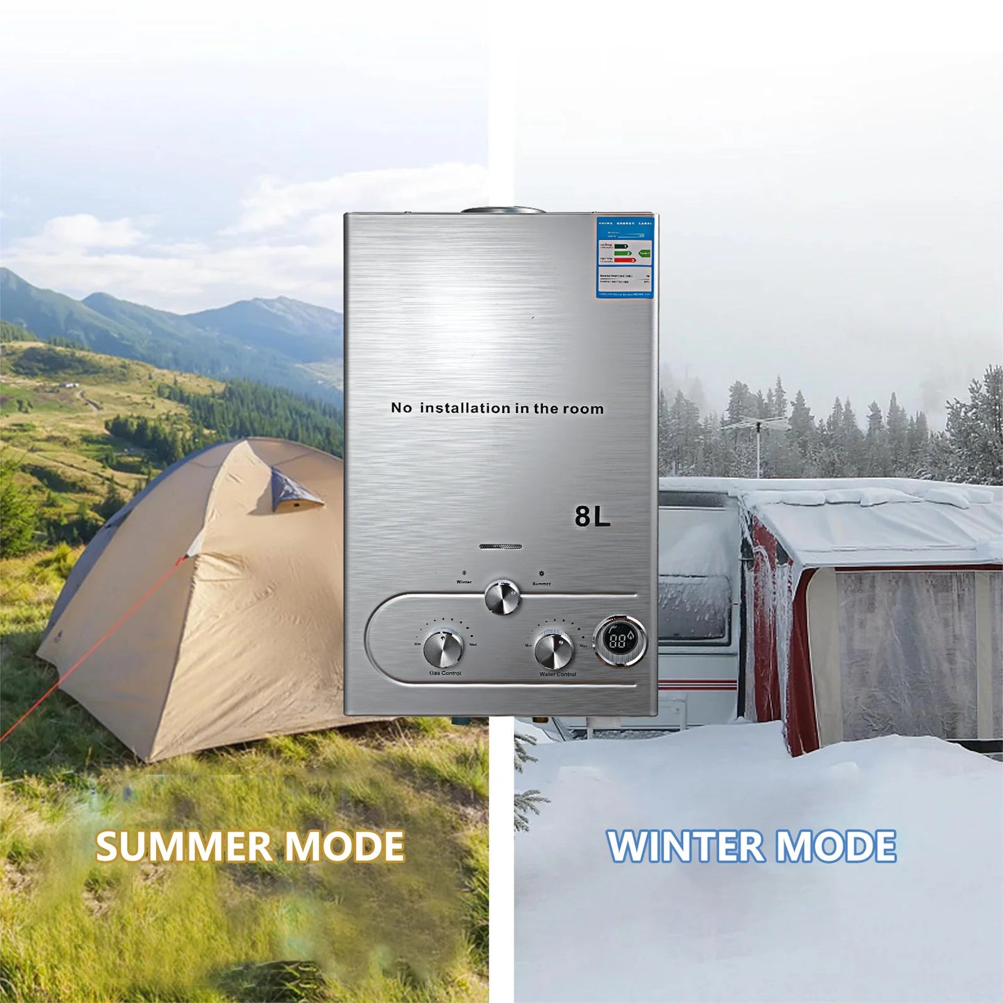 6L/8L Gas Water Heater Digital Stainless Steel Tankless Propane Gas LPG Boiler Heater Kits Home Camping Appliance