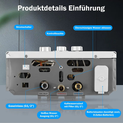 8/16/18L LPG Propane Gas Tankless Water Heater Instant Hot Water Heater Boiler for Outdoor Camping With Shower Head Kit