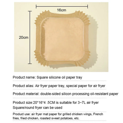 100Pcs Air Fryer Paper Oil Proof Isolation Paper Tray Disposable Non Stick Baking Pad Convenient And Durable Air Fryer Square