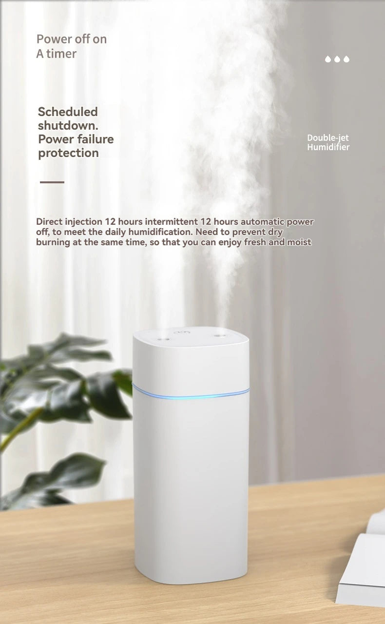 Dual-Nozzle USB Humidifier | 600ml/H Super Mist & Ultra Quiet | Car/Home Moisturizing Device