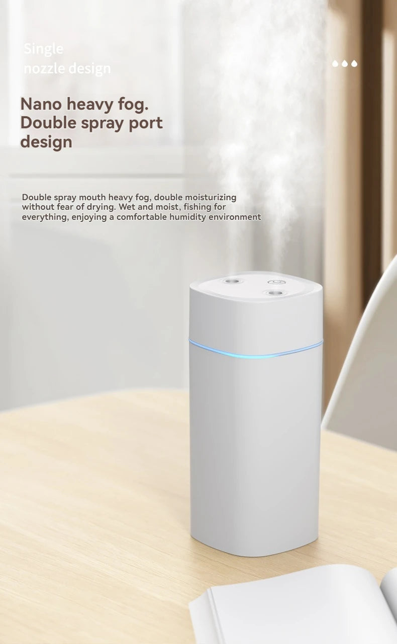 Dual-Nozzle USB Humidifier | 600ml/H Super Mist & Ultra Quiet | Car/Home Moisturizing Device