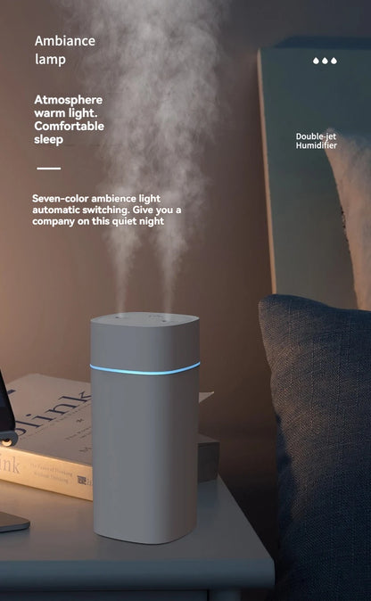 Dual-Nozzle USB Humidifier | 600ml/H Super Mist & Ultra Quiet | Car/Home Moisturizing Device