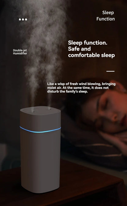 Dual-Nozzle USB Humidifier | 600ml/H Super Mist & Ultra Quiet | Car/Home Moisturizing Device