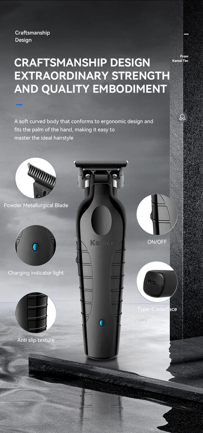 Kemei Men's Cordless Hair Clipper USB Rechargeable Zero Gap Trimmer Electric Hair Clipper Original Blade Accessories KM-2299