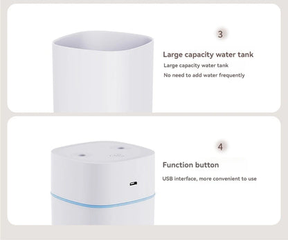 Dual-Nozzle USB Humidifier | 600ml/H Super Mist & Ultra Quiet | Car/Home Moisturizing Device